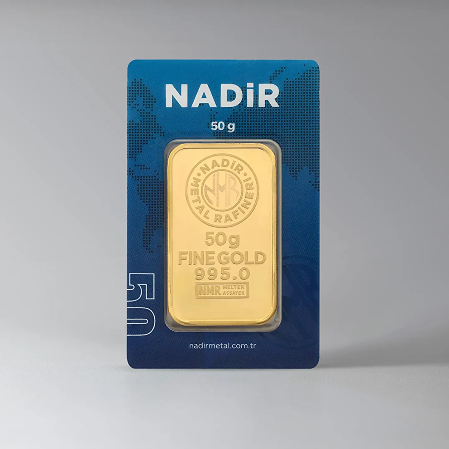 50 Gr Külçe Altın — Nadir Metal Rafineri 995.0 milyem sertifikalı külçe altın